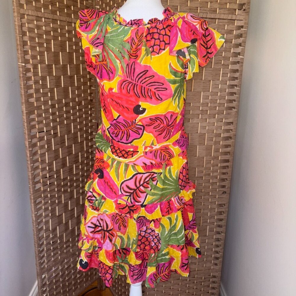 FARM Rio Fruit Dream Ruffle Mini Dress Tiered Tassel Beaded Tropical XS - Picture 4 of 14